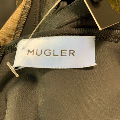 MUGLER Taille 2 Noir &amp; Beige Polyamide Elasthanne Mesh Body Dress Top