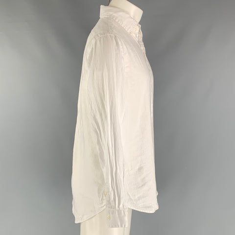 RALPH LAUREN Taille M Chemise à manches longues boutonnée en lin uni blanc