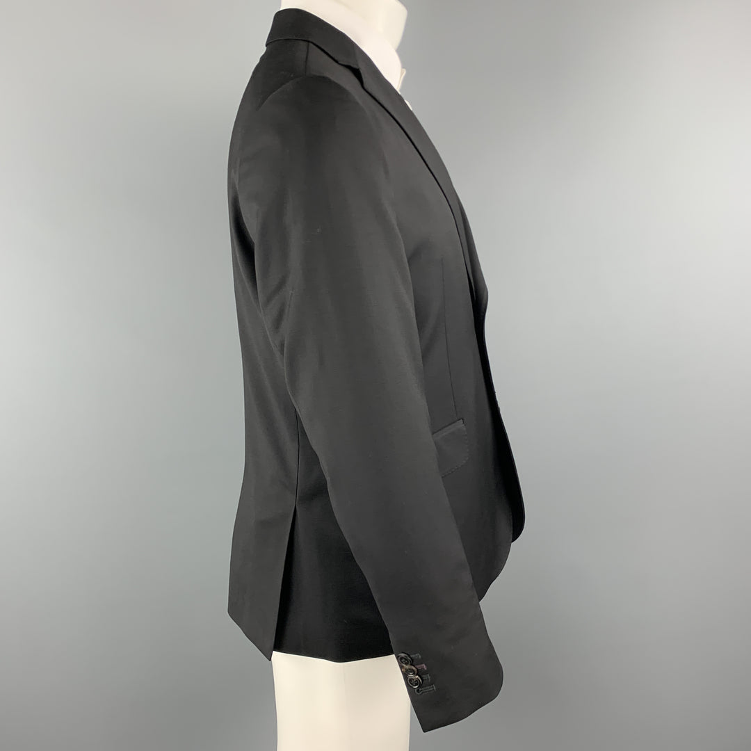 PAUL SMITH Talla 42 Abrigo deportivo corto con solapa de muesca de lana negra sólida