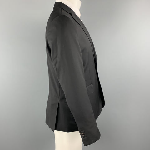PAUL SMITH Taille 42 Manteau de sport court à revers cranté en laine noire unie