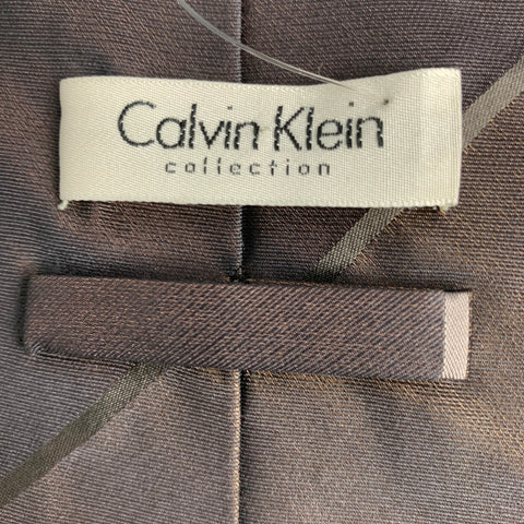 CALVIN KLEIN Taupe Stripe Silk Tie