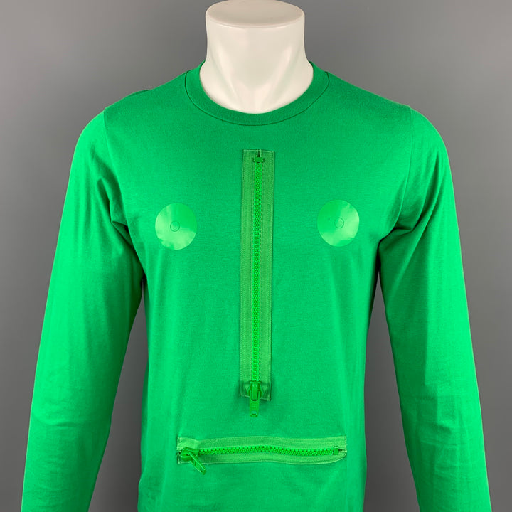 WALTER VAN BEIRENDONCK Size XL Green Cotton Long Sleeve T-shirt