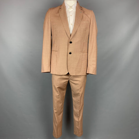 PAUL SMITH Soho Fit Chest Size 42 R Houndstooth Wool Notch Lapel Tan Suit