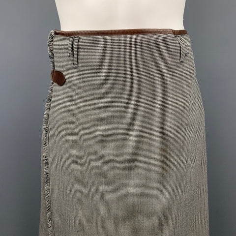 GAULTIER 2 Size XS Black & White Houndstooth Wool Blend Pleated Kilts & Skirts