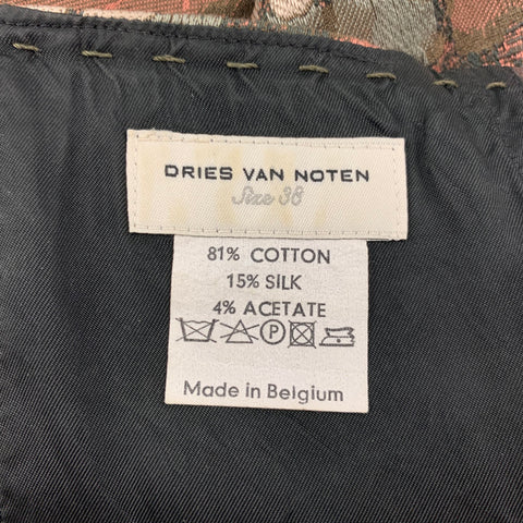 DRIES VAN NOTEN Size 6 Black Pink Green Silver Cotton Blend Floral Skirt