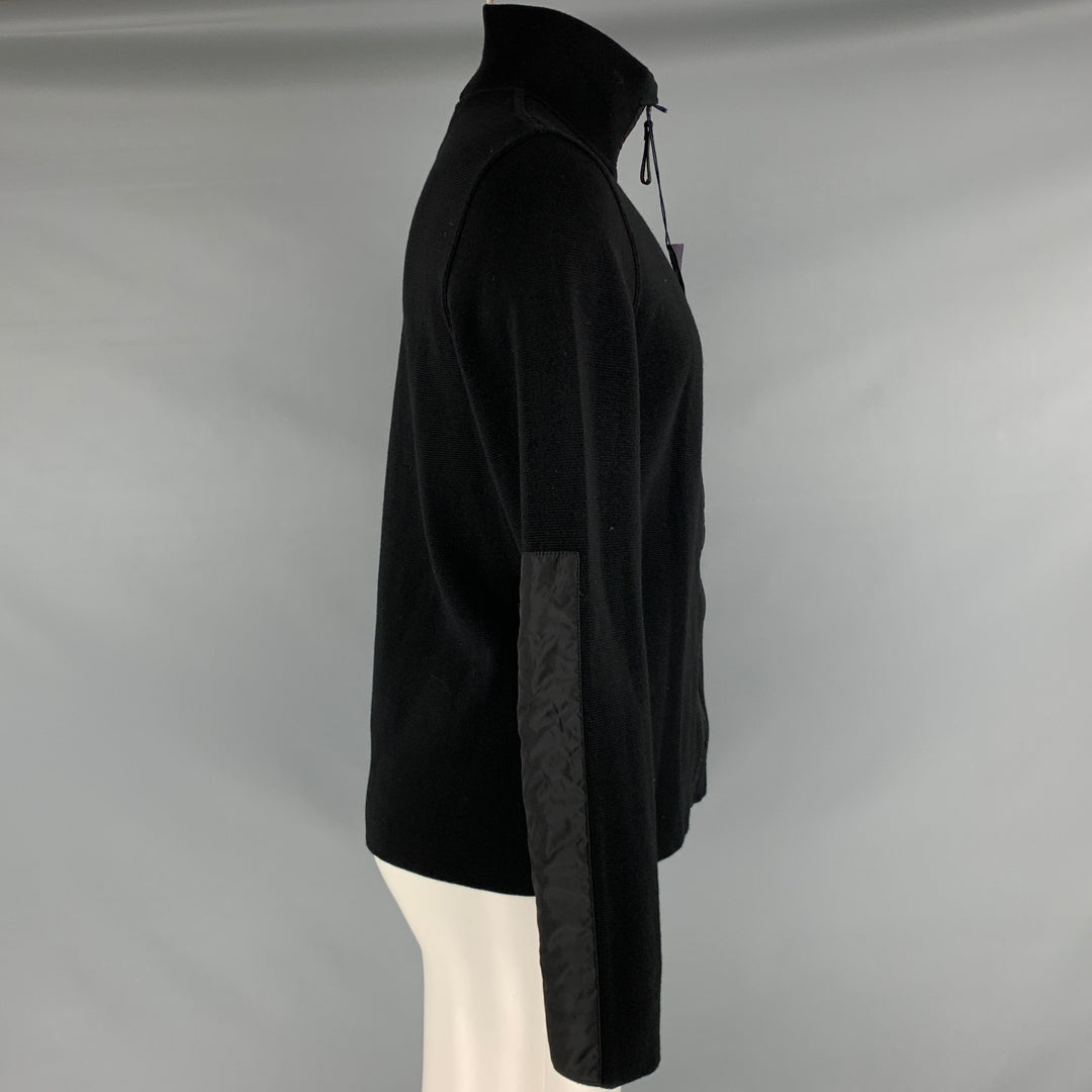 PRADA Size 40 Black Mixed Fabrics Wool Zip Up Jacket