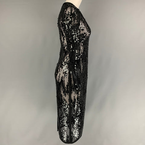 JAD RACHA Taille M Robe de cocktail à manches longues pailletée en maille noire