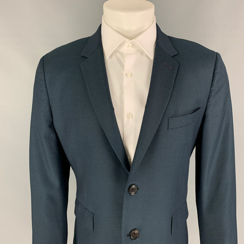 PAUL SMITH Kensington Fit Taille 40 Régulier Sarcelle Noir Grille Laine Notch Revers Sport Manteau