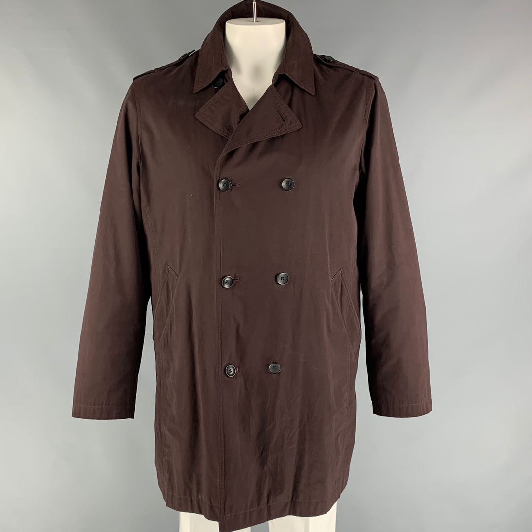 KENNETH COLE Size XL Burgundy Solid Polyester Trench Coat