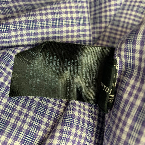 TOM FORD Size XL Navy & White Plaid Cotton Button Up Long Sleeve Shirt
