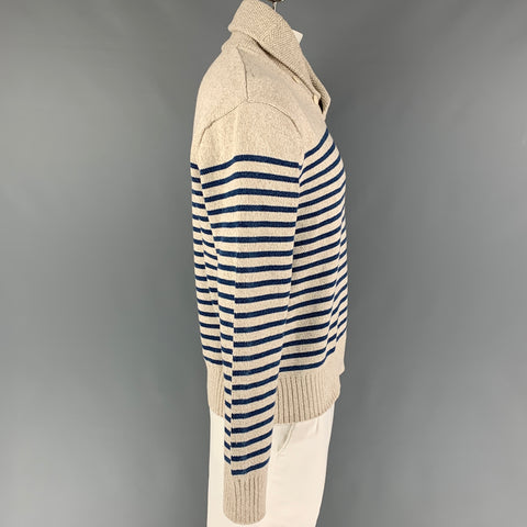 RRL by RALPH LAUREN Size XL Oatmeal Navy Stripe Cotton Linen Sweater