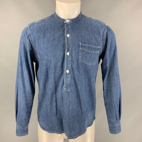 1939 Size S Blue Solid Collarless Long Sleeve Shirt