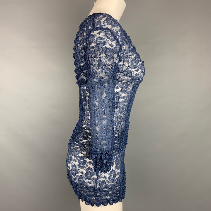 COMME des GARCONS TRICOT Size S Blue Textured Pleated Lace Blouse