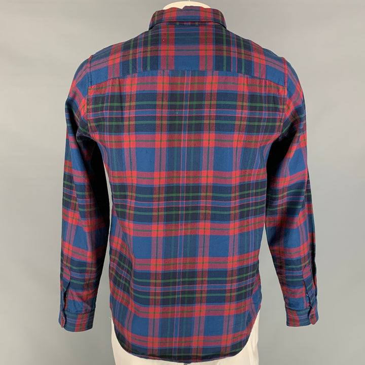 A.P.C. Size L Blue & Red Plaid Cotton / Linen Button Down Long Sleeve Shirt