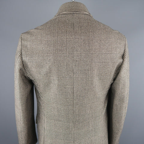 BRIONI 40 / IT 50 Black & Beige Plaid Wool Storm System Long Over Coat