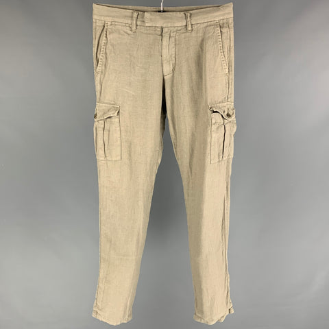 JOHN VARVATOS Size 30 Khaki Wrinkled Linen Cargo Casual Pants