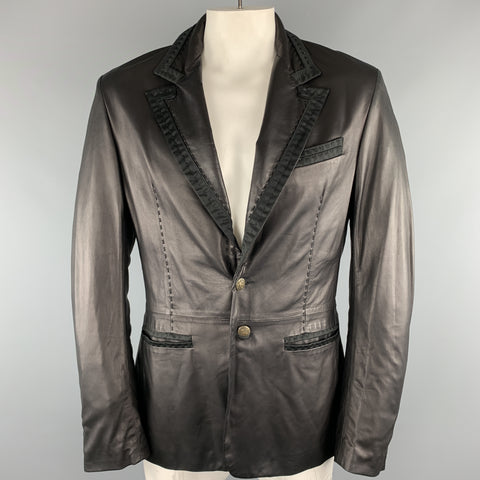 JUST CAVALLI Taille XXL Veste à revers en cuir massif noir
