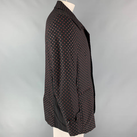 COMME des GARCONS HOMME PLUS Size XL Black & Red Polka Dots Wool Coat