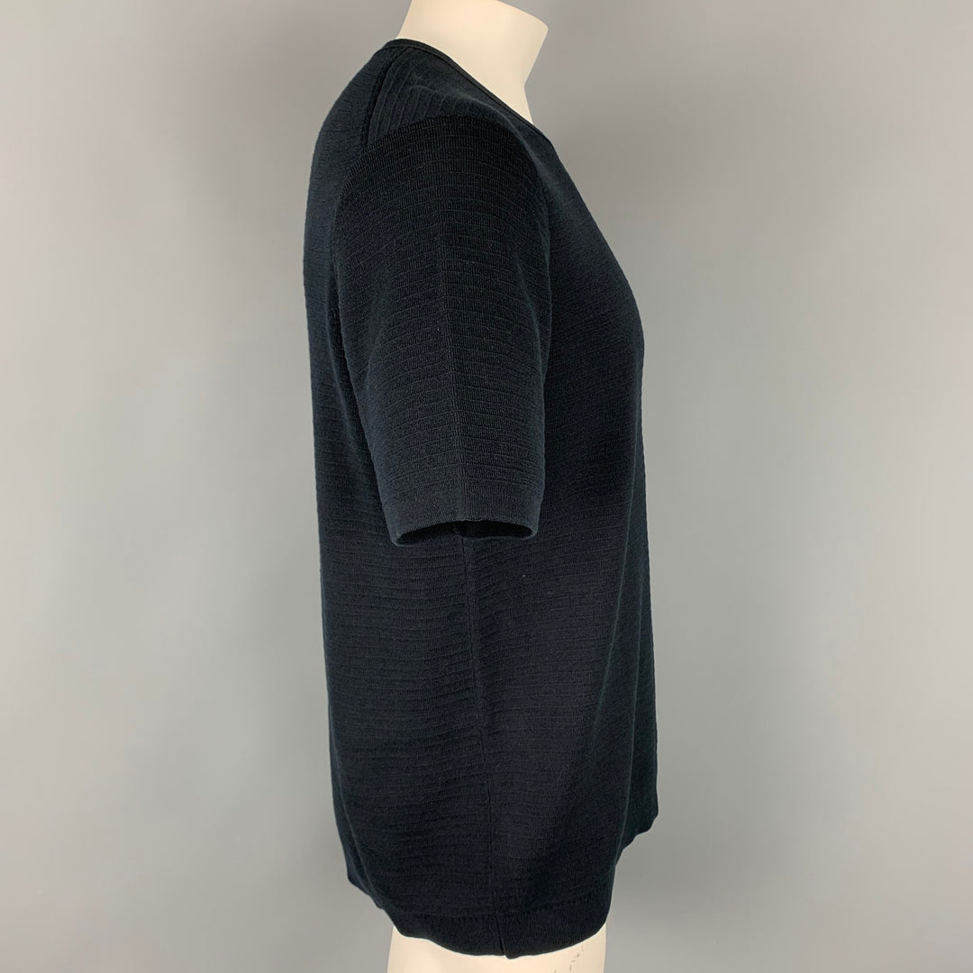 THEORY Size XL Navy Ribbed Cotton Blend Crew-Neck Pullover