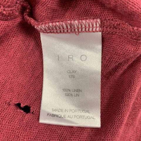 IRO Size S Burgundy Distressed Linen Crew-Neck Clay T-shirt