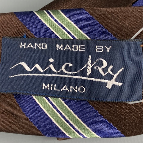 MICKY Brown Green Blue Stripe Silk Tie