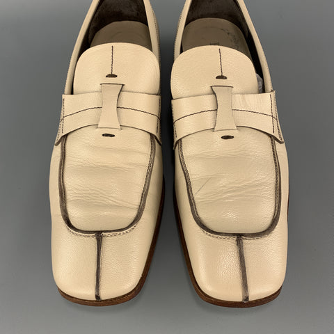 PRADA Size 9 Beige Leather Split Toe Strap Loafers