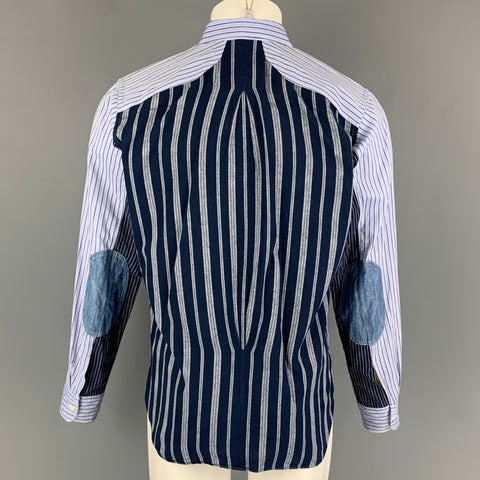 JUNYA WATANABE Size M Blue Navy Stripe Cotton Linen Long Sleeve Shirt