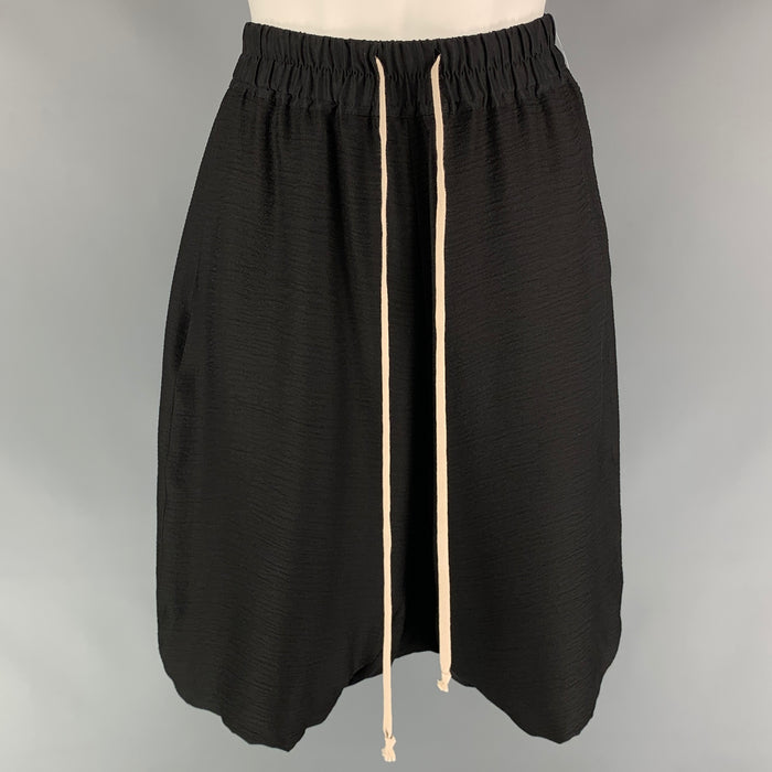 RICK OWENS NASKA S/S 12 Size 6 Black Ribbed Silk Bermuda Shorts
