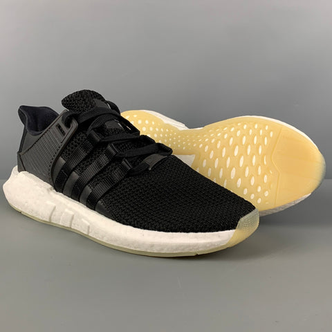 ADIDAS EQ3 SUPPORT 93/17 Size 10.5 Black White Stripe Mixed Materials Lace Up Sneakers