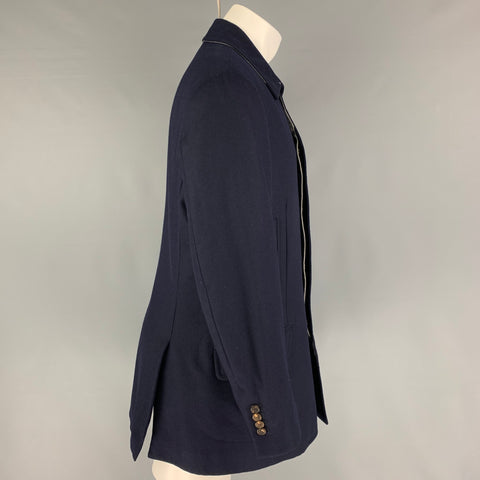 BRUNELLO CUCINELLI Size M Navy Wool Cashmere Zip & Buttons Coat
