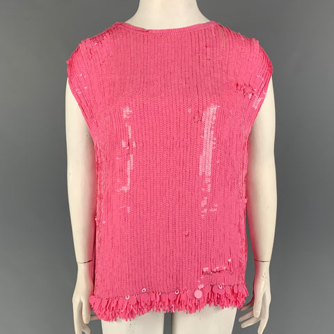 DRIES VAN NOTEN FW 21 Size 10 Pink Viscose Sequined Sleeveless Dress Top