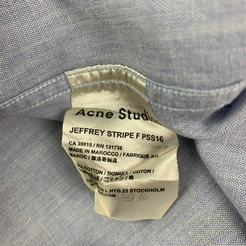 ACNE STUDIOS Size L Light Blue Cotton Short Sleeve Shirt