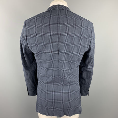 HUGO BOSS Size 38 Regular Navy Plaid Wool Blend Notch Lapel Sport Coat