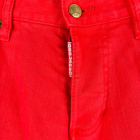 DSQUARED2 Size 32 Red Cotton Elastane Button Fly Jeans