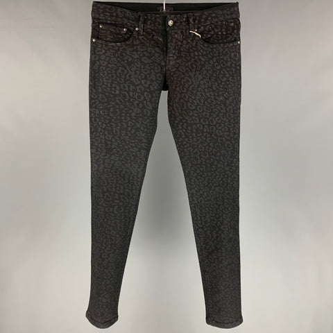 JOHN RICHMOND Taille 29 Jean skinny en coton imprimé animal noir avec braguette zippée