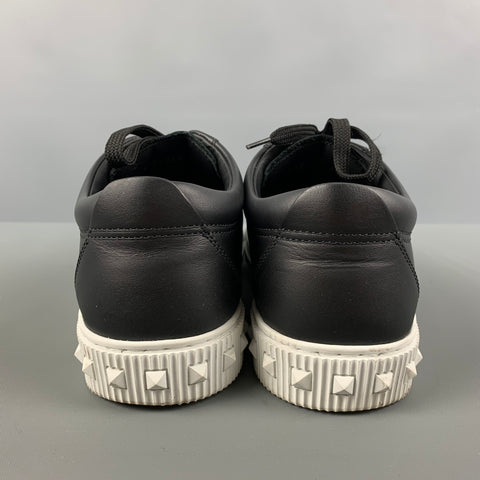 VALENTINO 'City Planet Rockstud'  Size 8 Black Studded Leather Low Top Sneakers