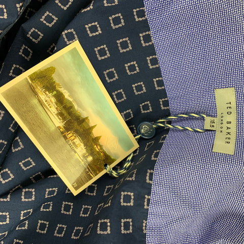 TED BAKER Size M Navy Square Print Cotton Button Up Long Sleeve Shirt