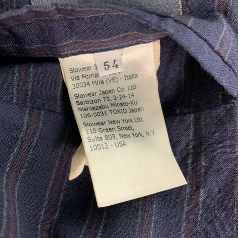 MONTEDORO Chest Size 44 Regular Wool &  Linen Navy Stripe Notch Lapel Sport Coat