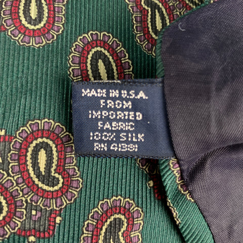 RALPH LAUREN Green Burgundy Paisley Silk Tie