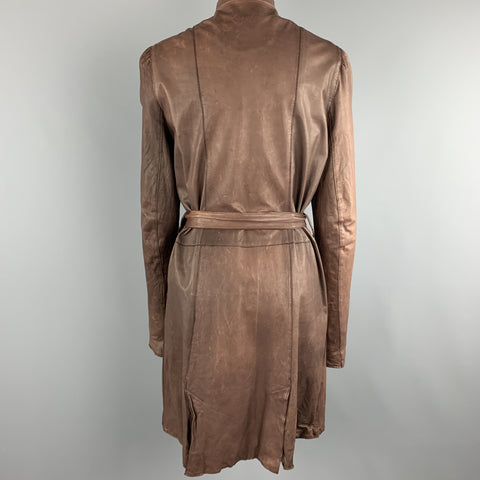 SISII Size M Brown Distressed LeatherDouble Breasted Puff Sleeve Coat