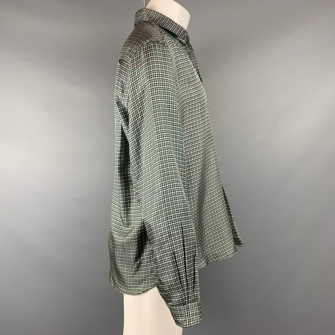 GIORGIO ARMANI Size M Green & Beige Plaid Silk Button Up Long Sleeve Shirt