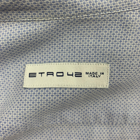 ETRO Size 42 Light Blue White Textured Cotton Button Down Long Sleeve Shirt