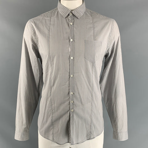 JOHN VARVATOS Size L Blue & Grey Stripe Cotton Button Down Long Sleeve Shirt