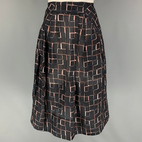 MARNI Size 6 Black Taupe Silk Wool Pleated Skirt