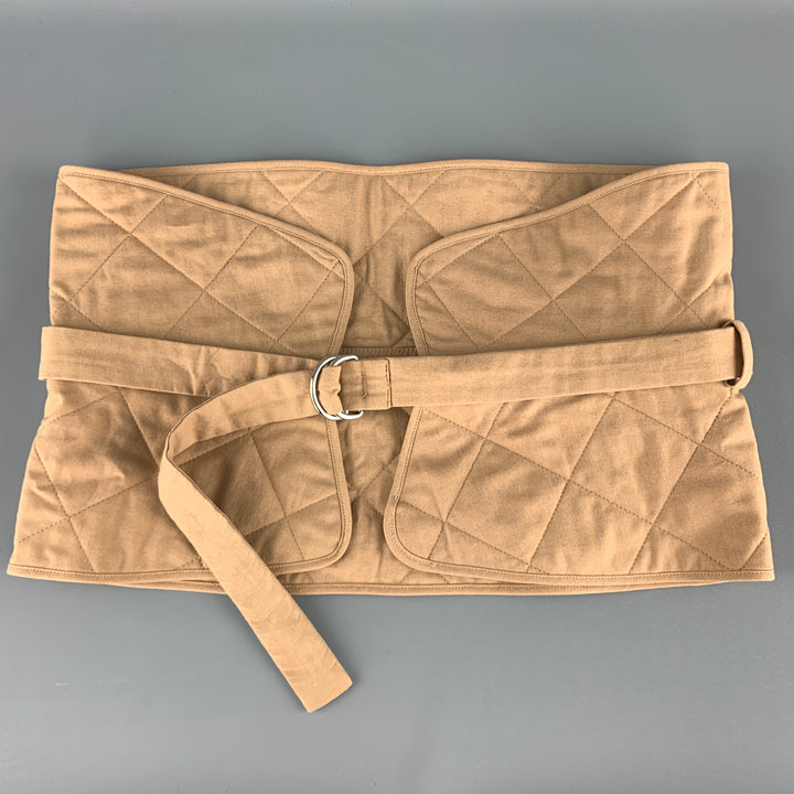 JIL SANDER Size 6 Tan Quilted Cotton D Loop Belt