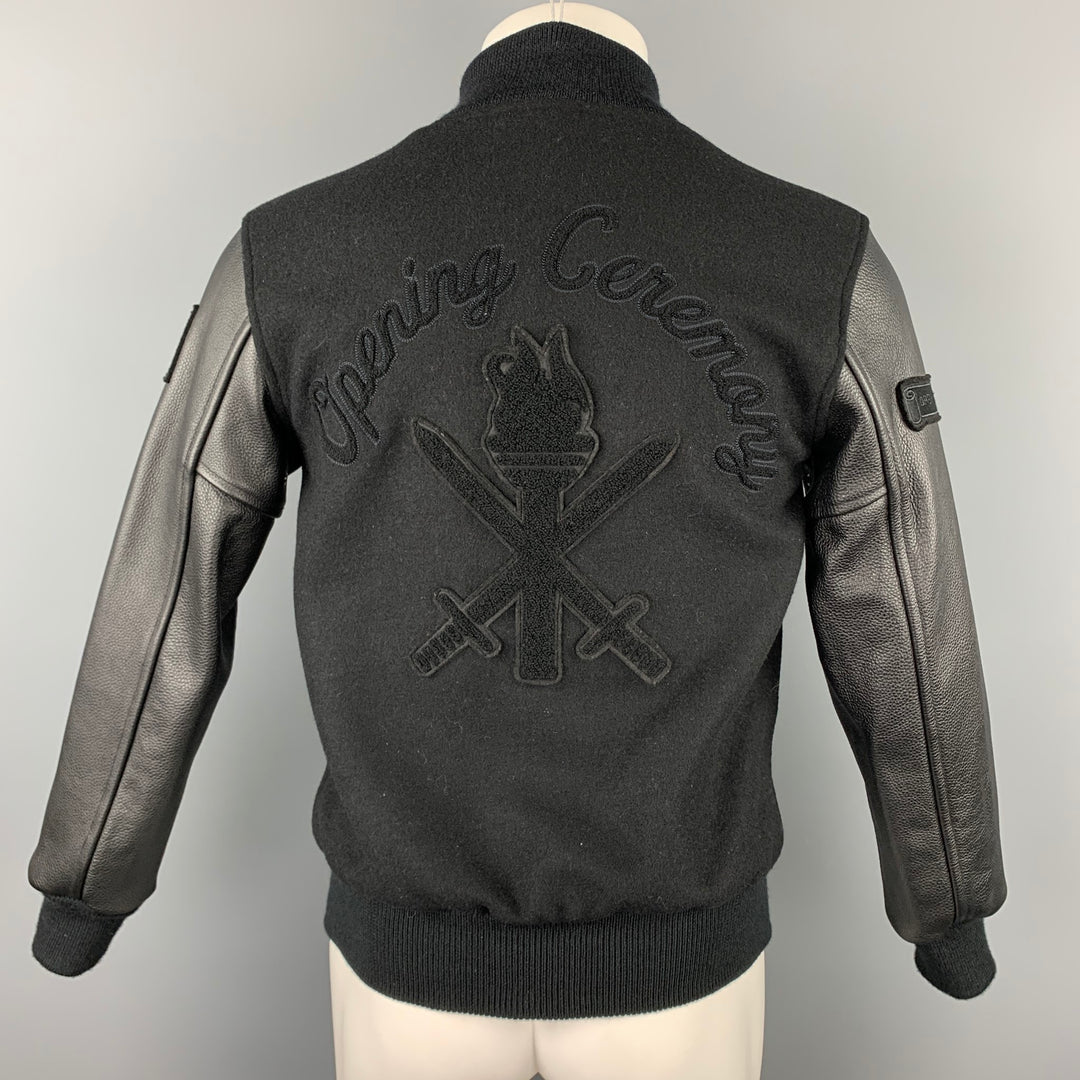 OPENING CEREMONY Size XS Black Wool Leather Sleeves Varsity Jacket