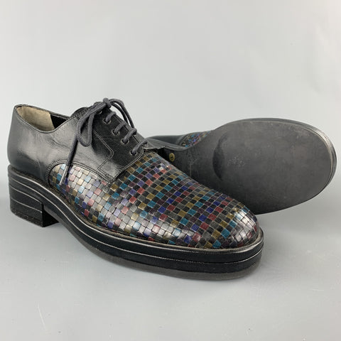 STEPHANE KELIAN Size 7.5 Black & Multi-Color Leather Stacked Heel Brogues