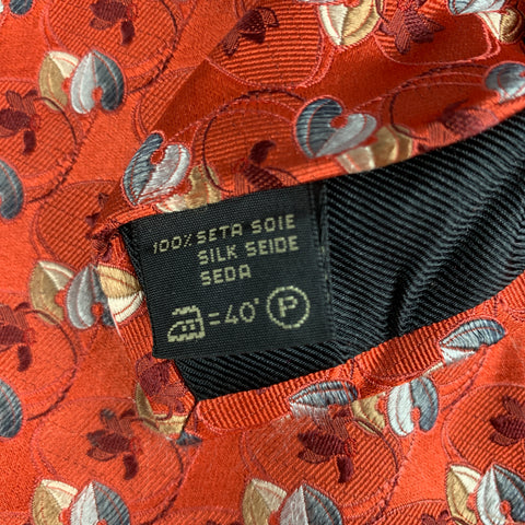ERMENEGILDO ZEGNA Red Grey Leaves Silk Tie