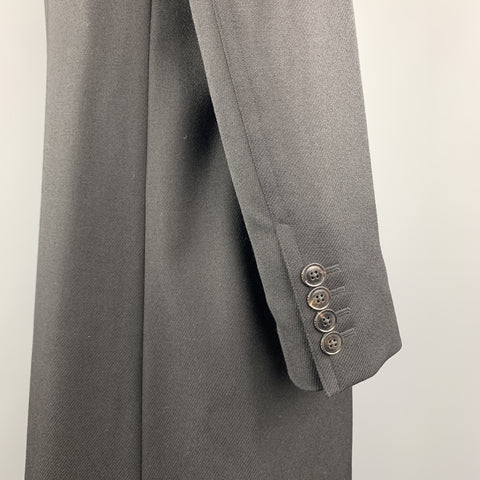 GUCCI Size 46 Black Wool Velvet Collar Hidden Buttons Long Over Coat