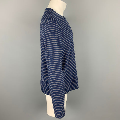 YMC Size M Navy & Grey Stripe Cotton Crew-Neck Pullover